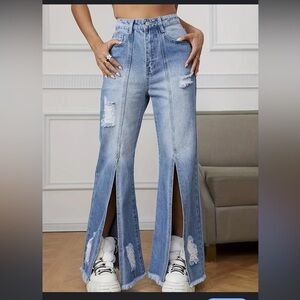 DenimColab Highwaisted Distressed Wide Leg Split Loose Hem XXL Jeans